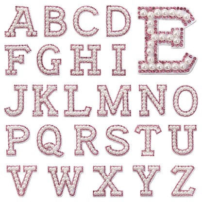 Pink rhinestone pearl letter stickers for clothing DIY, luggage accessories, decorative fabric stickers, 26 English letters hat stickers