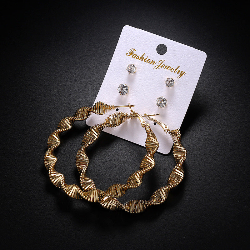 2-4-6-8-10cm oversized earrings exaggerated earrings european and american round rhinestone geometric hoop earrings for women cross-border