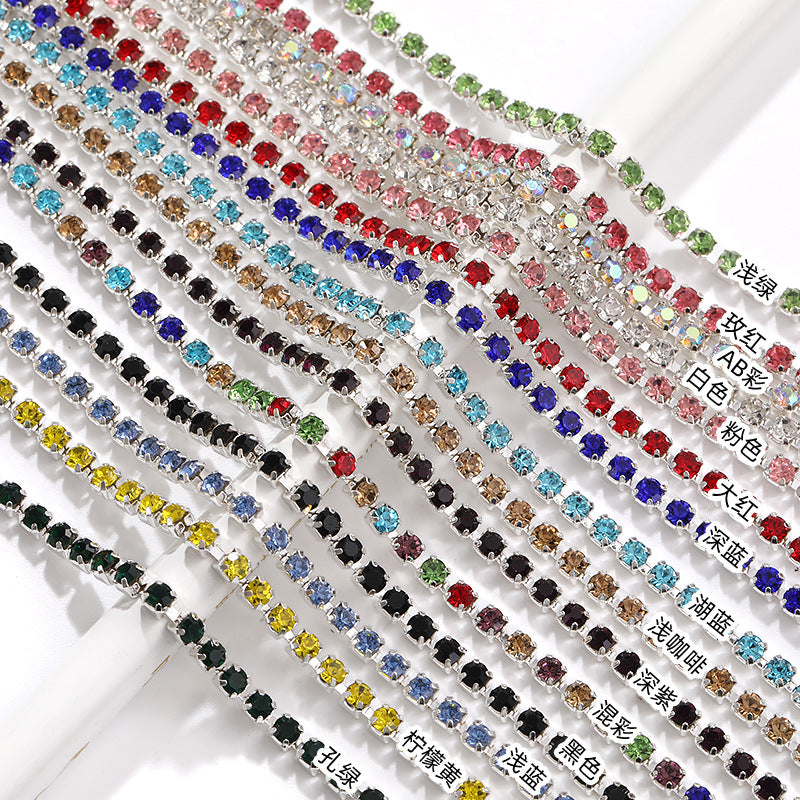 Hot Selling Multicolor White K Claw Chain 2 2.5 2.8 3mm Dense Crystal Glass Drill Claw Chain DIY Clothing Decorations