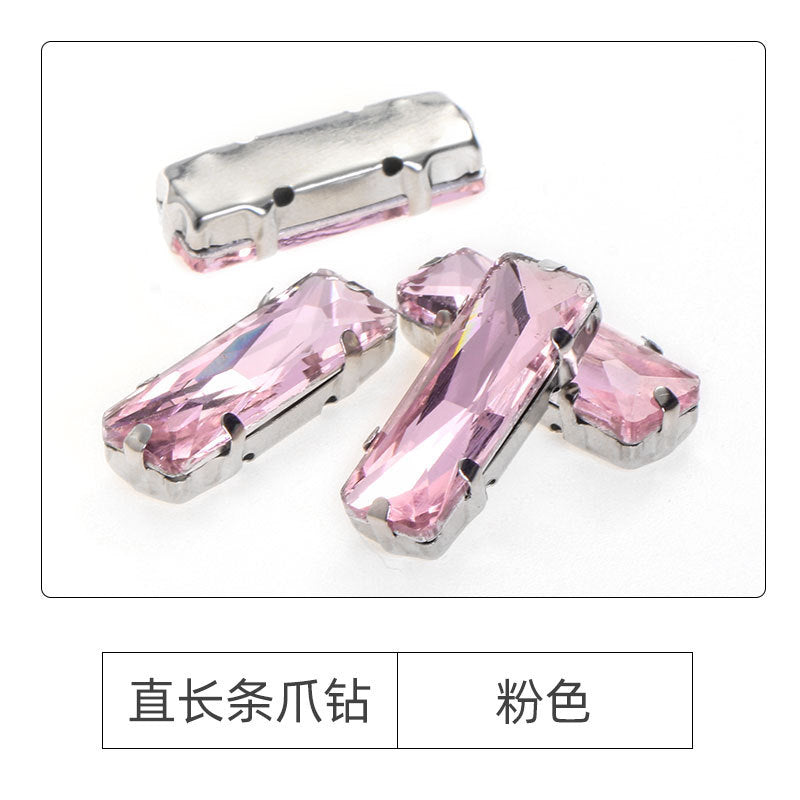 Xichuan Straight Long Claw Rhinestone Glass Hand-Stitched Diamond DIY Accessories Shoe Bag Handmade Materials White K with Claw Diamond