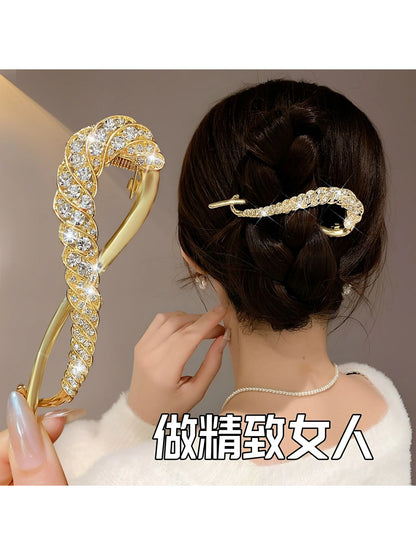 Large size with a sophisticated feel, fully diamond-filled metallic temperament, light luxury twist twist pin, figure-eight hair updo, exquisite headpiece hair accessory for women