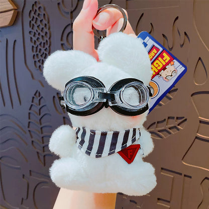 Cartoon Plush Cool Bear Key Chain - School Bag Small Pendant Cute Couple Bag Doll Keychain Gift