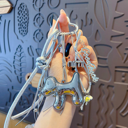 Handmade DIY silver tether key chain pendant couple car school bag keychain female miu tie bag pendant