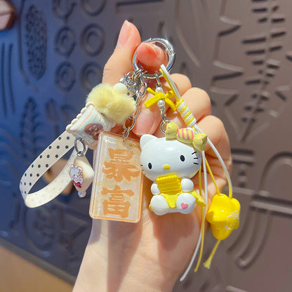Handmade DIY Hello Kitty Cat Changing Baby Beaded Keychain Doll Pendant Cartoon KT Bag Doll Mobile Phone Chain Pendant