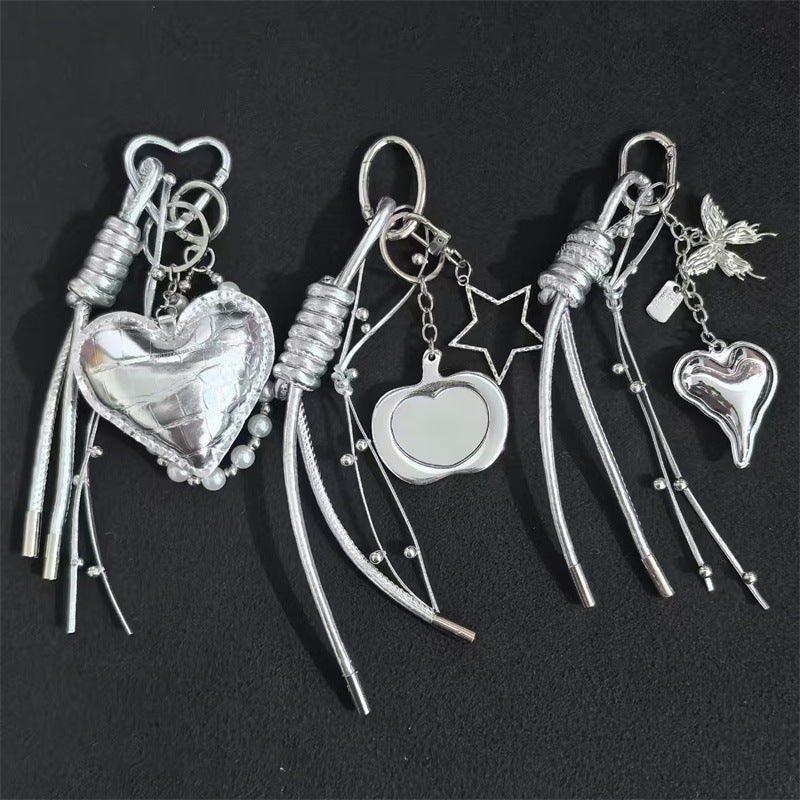 MIU series high-end pendant silver love keychain butterfly festival bag pendant braided rope accessories