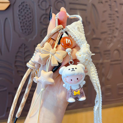 creative DIY zodiac doll head cover beaded keychain pendant couple miu series bag keychain pendant