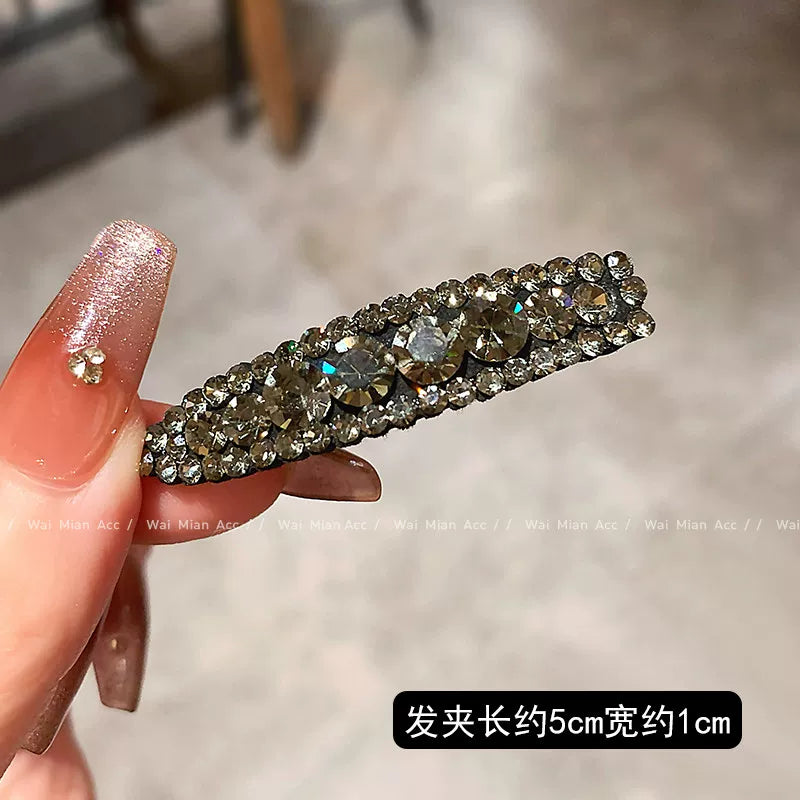 2026 New High-End Light Luxury Rhinestone Duckbill Clip for Women, Exquisite Full Diamond Bangs Side Clip, Forehead Hair Clip