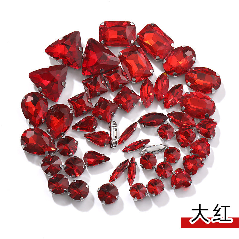 Mixed Four-Corner Claw Rhinestones - Silver Crystal Glass Hand-Sewn Wedding Dress Accessories 50pcs