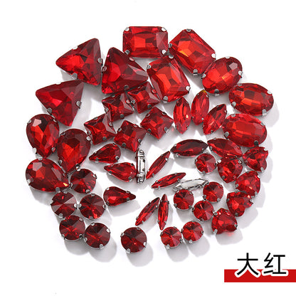 Mixed Four-Corner Claw Rhinestones - Silver Crystal Glass Hand-Sewn Wedding Dress Accessories 50pcs