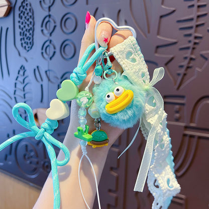 miu big mouth fur ball rope keychain bag decoration pendant creative funny DIY keychain charm wholesale