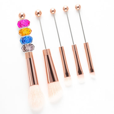 New 5 Pcs DIY Beaded Metal Handle Makeup Brush Set - Contour Concealer Eyeshadow Eyebrow Brush Wholesale
