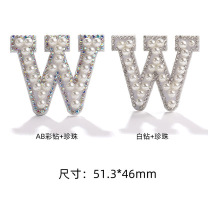 English Letter Hot Patch Stickers - 26 Letters White Imitation Pearl DIY Clothing Accessories