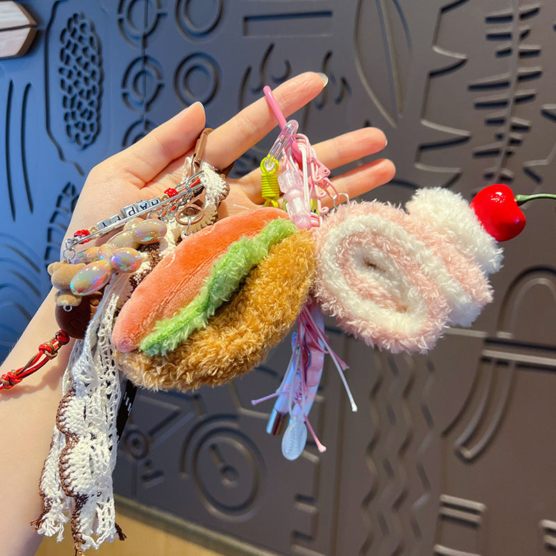 Creative DIY Plush Food Miu Series Bag Pendant Accessories Couple Hamburger School Bag Keychain Doll Small Pendant