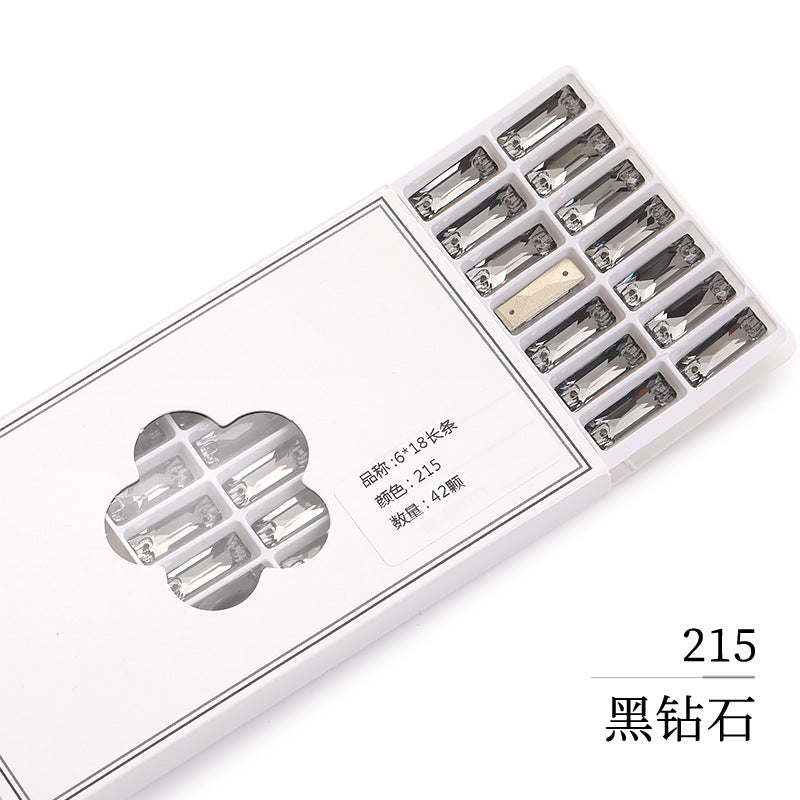 Double Hole Long Bar Flat Bottom Rhinestone - Hand-Stitched Scratch-Resistant AB Color Straight Strip Flat Buckle for Clothing Luggage