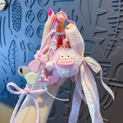 miu big mouth fur ball rope keychain bag decoration pendant creative funny DIY keychain charm wholesale