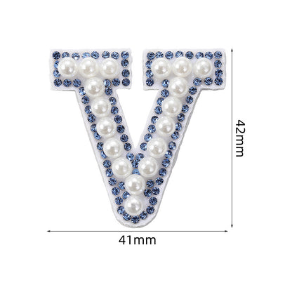 Blue diamond seamless adhesive 26 English letters for clothing and makeup bag decoration, non-woven fabric patch, adhesive backing