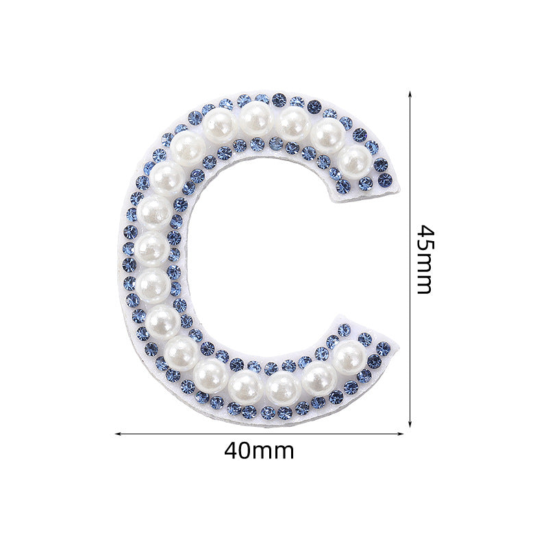 Blue diamond seamless adhesive 26 English letters for clothing and makeup bag decoration, non-woven fabric patch, adhesive backing