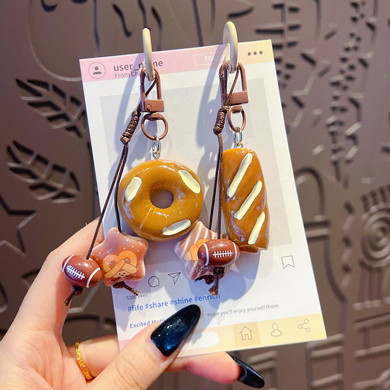 Handmade DIY beading simulation alkaline water bread school bag pendant couple car bag keychain doll small pendant