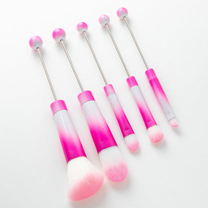 New 5 Pcs DIY Beaded Metal Handle Makeup Brush Set - Contour Concealer Eyeshadow Eyebrow Brush Wholesale