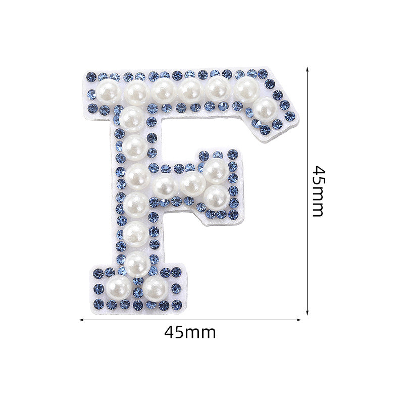 Blue diamond seamless adhesive 26 English letters for clothing and makeup bag decoration, non-woven fabric patch, adhesive backing