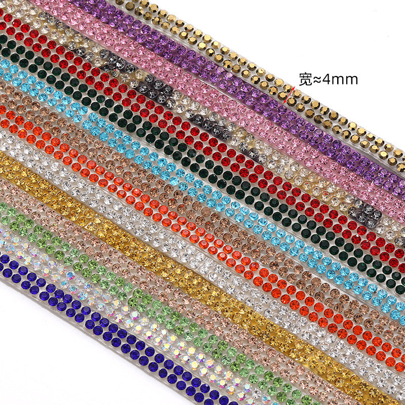 Double-row diamond with adhesive backing, 4mm chain, 5-meter roll of glass diamond chains, sparkling crystal water rhinestone jewelry, self-adhesive