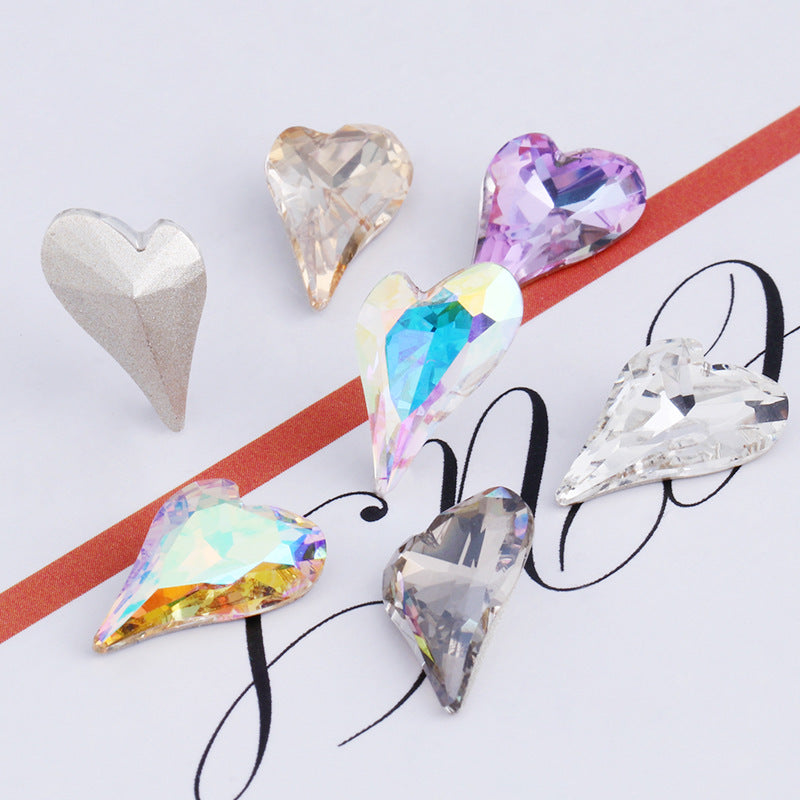 K9 Crooked Peach Heart Diamond, Real Silver Base Nail Diamond, Phone Case Diamond, Diamond for Suitcases, Clothing, Accessories, Irregular Heart-shaped K9 Diamond