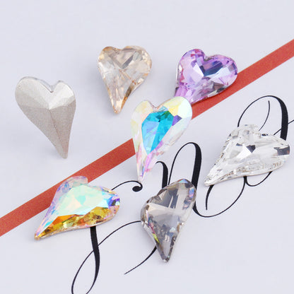K9 Crooked Peach Heart Diamond, Real Silver Base Nail Diamond, Phone Case Diamond, Diamond for Suitcases, Clothing, Accessories, Irregular Heart-shaped K9 Diamond
