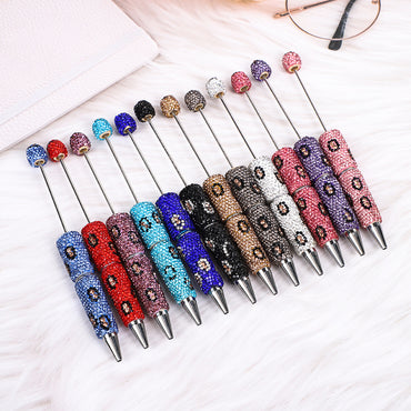 Leopard print full diamond ballpoint pen creative DIY beading pure handmade diamond set ballpoint pen advertising gift pen spot wholesale