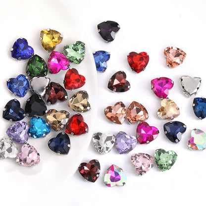 Heart Crystal Claw Rhinestones with Holes - Glass Hand-Sewn Wedding Dress Event Accessories