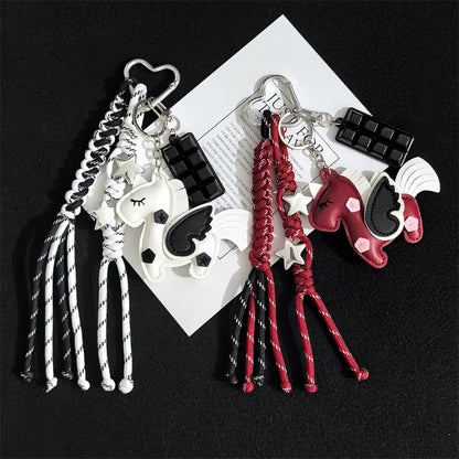 New PU Unicorn Bag Leather Pendant Double Sided Multilayer Unicorn Pegasus Luggage Keychain Charm Accessories