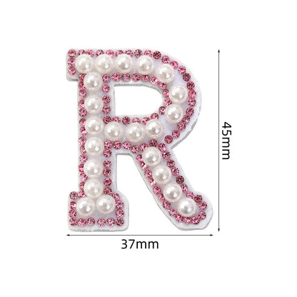 Pink rhinestone pearl letter stickers for clothing DIY, luggage accessories, decorative fabric stickers, 26 English letters hat stickers
