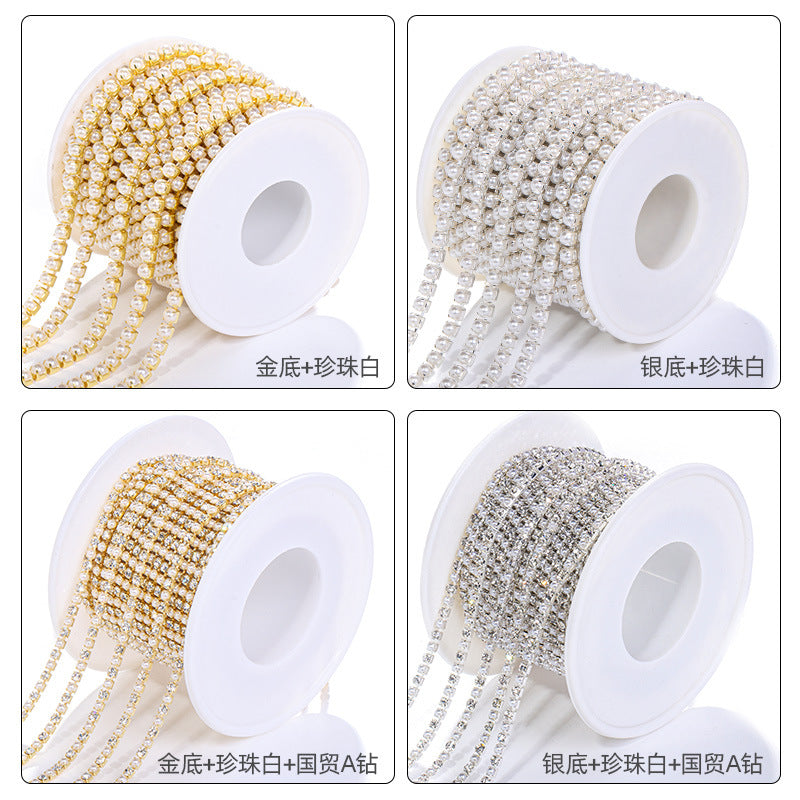 Pearl claw chain full roll diamond band tight claw luggage clothing accessories hair accessory phone case diamond super glitter pearl diamond chain