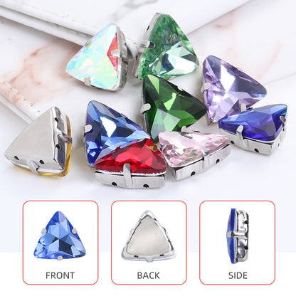 Triangular claw drill with thickened base glass hand-stitched rhinestone for shoes, bags, and clothing accessories, can be perforated with triangular claw drill
