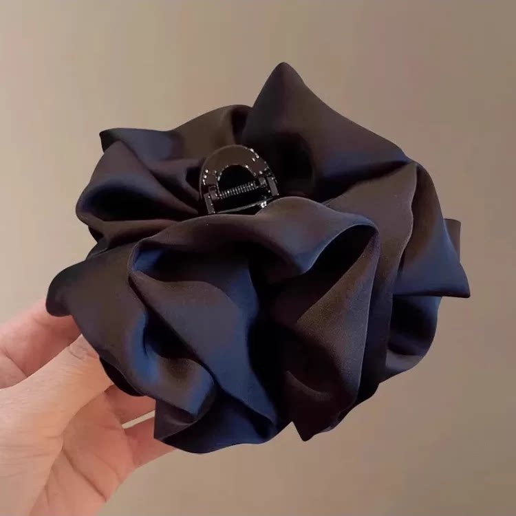 Large black mesh rose feather claw clip for women, sophisticated back hair clip, shark clip, fixed clip