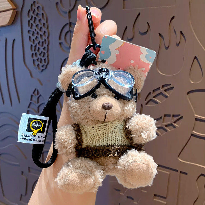 Cartoon Plush Cool Bear Key Chain - School Bag Small Pendant Cute Couple Bag Doll Keychain Gift