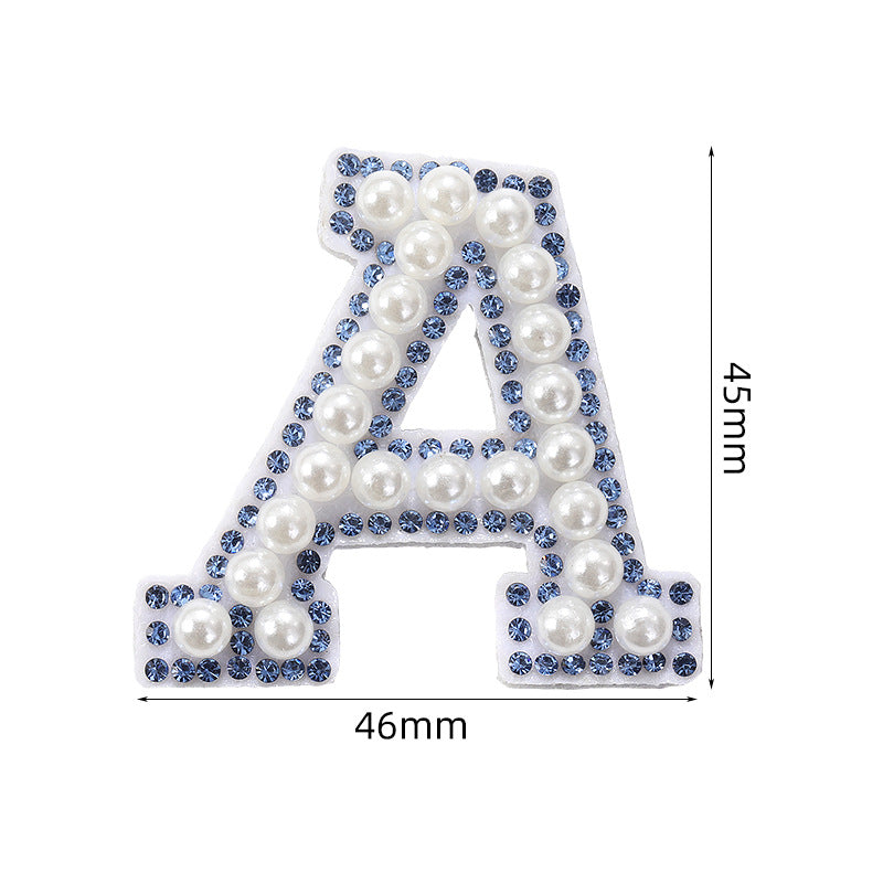 Blue diamond seamless adhesive 26 English letters for clothing and makeup bag decoration, non-woven fabric patch, adhesive backing