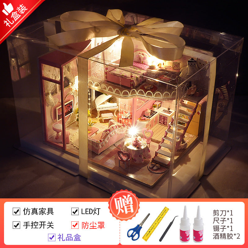Craftsman DIY Cottage Loft Villa Handmade Assembly Princess Small House Miniatures Toys Birthday Gifts