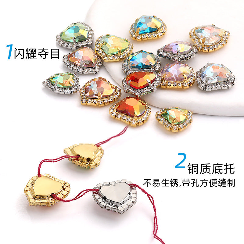 Pale color peach heart crystal buckle perimeter copper bottom support love glass hand-sewn claw diamond clothing DIY accessories