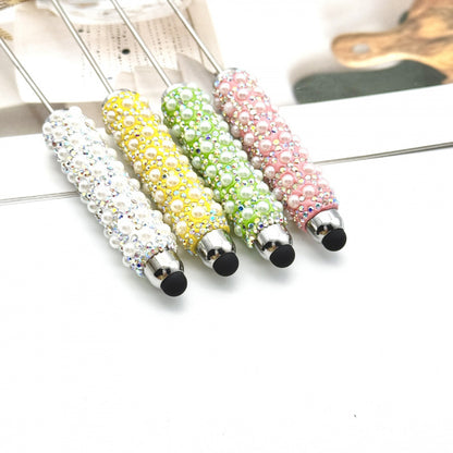 New pearl full diamond touch screen pen diy pearl capacitive touch ballpoint pen puzzle piercable bead cute pen wholesale