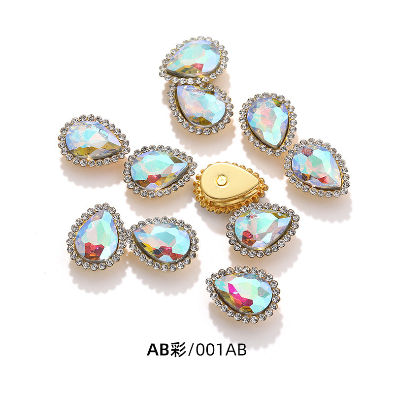 Double-layer waterdrop sunflower flower flower plate diamond buckle, hand-stitched rhinestone, thickened gold holder, glass diamond, clothing, shoes, bags, DIY accessories