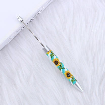 creative printed ballpoint pen diy beaded sunflower flag printed plastic ballpoint pen theme advertising gift pen