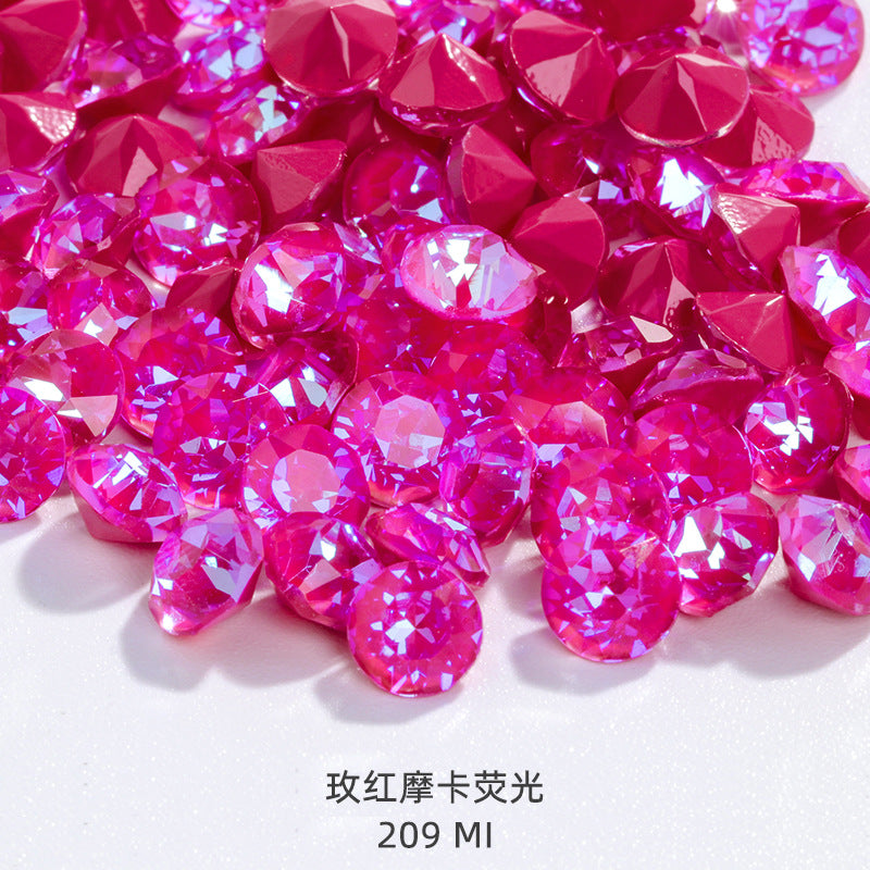 Shiyue Face Round Mocha Luminous Crystal Glass Diamond Pointed Bottom Nail Art Diamond DIY Accessory Match