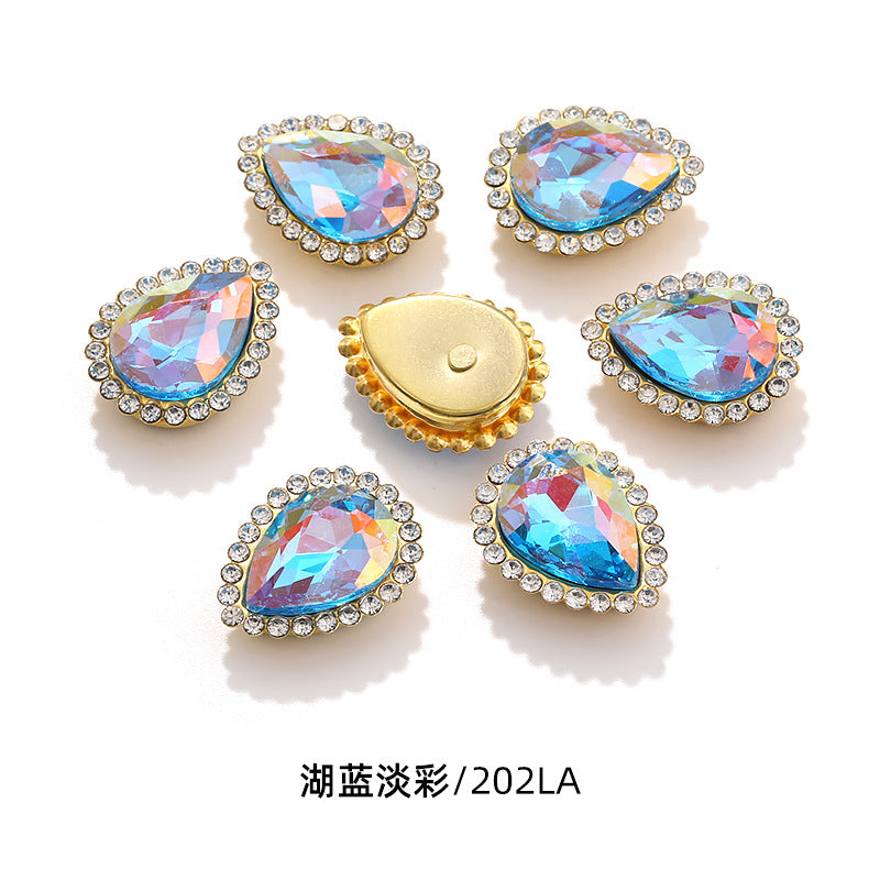 Double-layer waterdrop sunflower flower flower plate diamond buckle, hand-stitched rhinestone, thickened gold holder, glass diamond, clothing, shoes, bags, DIY accessories