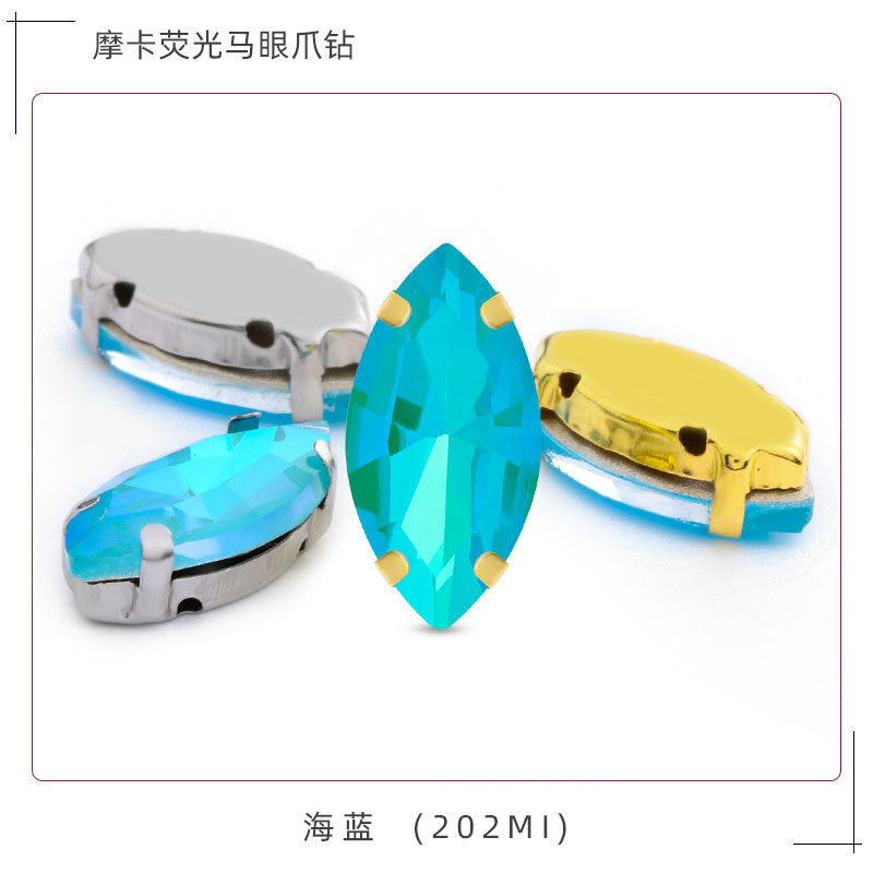 Mocha fluorescent elongated claw drill, artificial perforated hand-sewn diamond suit ornament accessories pointed bottom fluorescent marquise claw drill