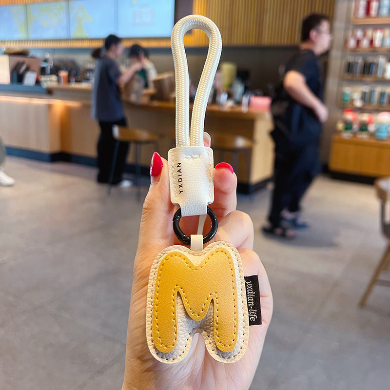 Creative PU leather 26 English letter keychain pendant simple couple car bag keychain pendant gift