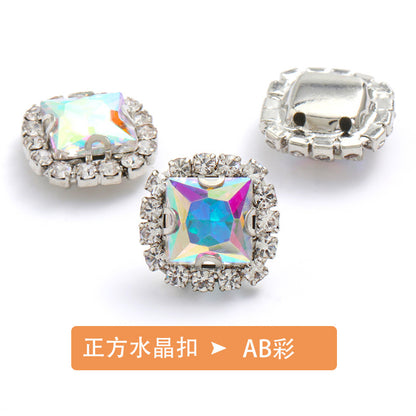 Square crystal buckle edge claw chain, manual perforation, hand-sewn drill bit, clothing accessories, square crystal buckle