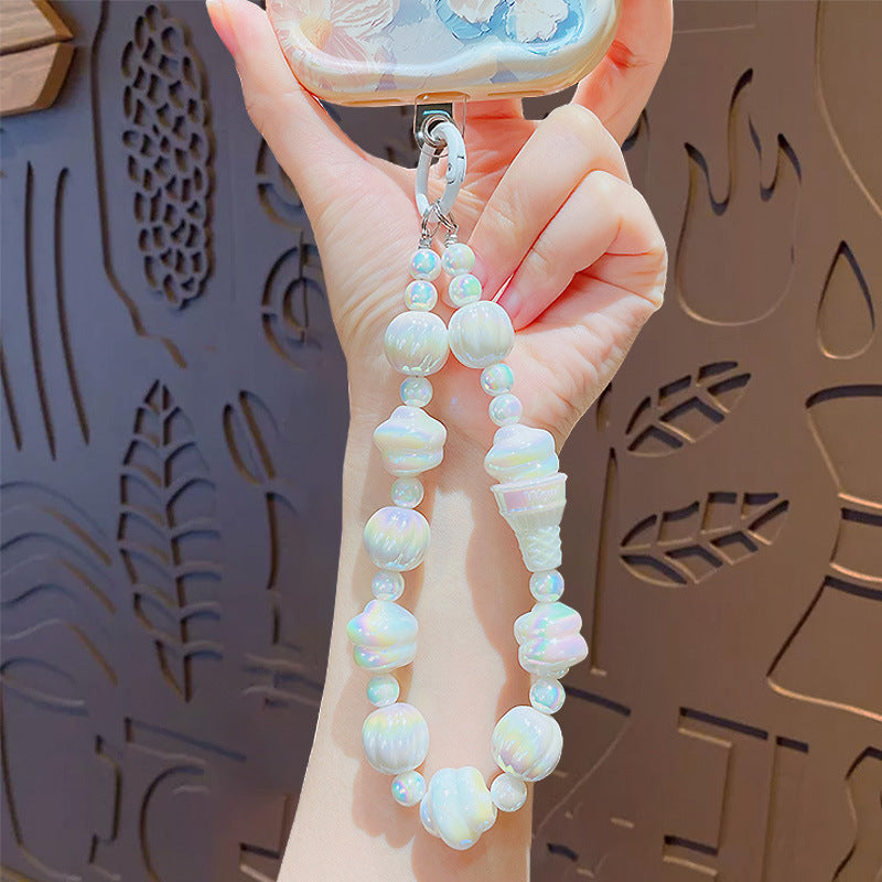Creative Cartoon Ice Cream Beaded Phone Chain Keychain Pendant Cute Couple Bag Keychain Pendant Gift