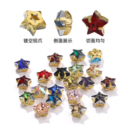 New 10mm five-pointed star hand-stitched glass thickened claw drill 3D DIY wedding dress, clothing, shoes, bags, hair clips, accessories