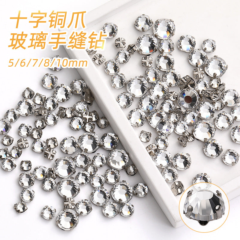 Round cross-shaped copper claw base with thickened hand-sewn rhinestone glass hand-sewn claw revolver - DIY accessories for wedding dresses