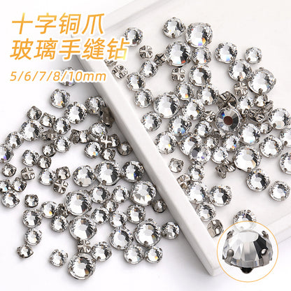 Round cross-shaped copper claw base with thickened hand-sewn rhinestone glass hand-sewn claw revolver - DIY accessories for wedding dresses